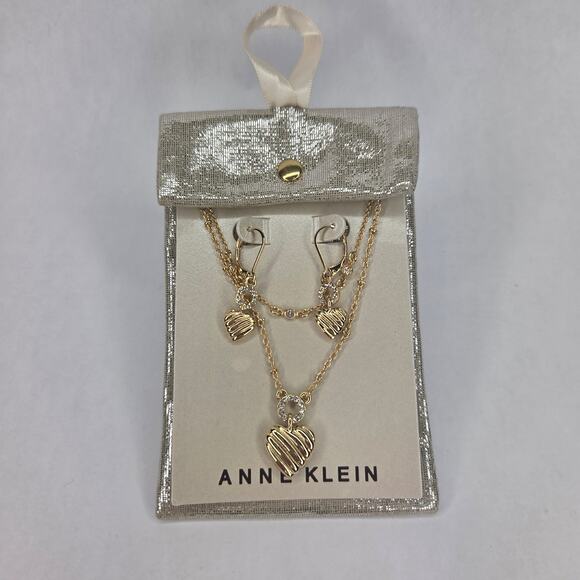 Anne Klein Gold-Tone 2-Pc Heart Layered Necklace & Drop Earrings Set NEW - Picture 3 of 10